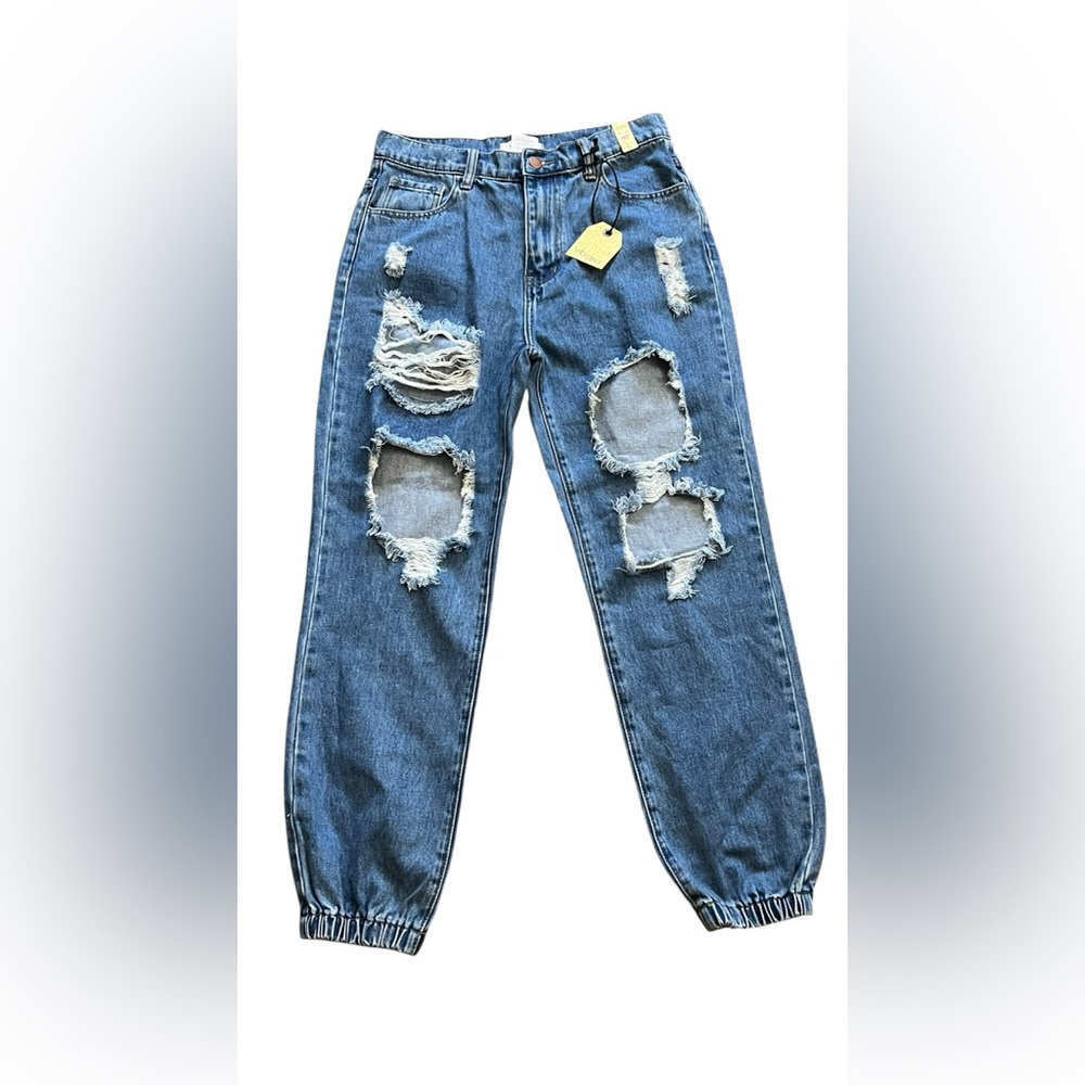 NWT Vibrant M.I.U Distressed‎ High-Rise Jogger Jeans - Size L